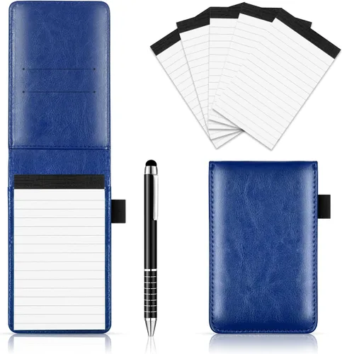 Vista 8 de Juego de 7 soportes pequeños para bloc de notas, cuaderno de bolsillo con bolígrafo, incluye 5 recambios de 3 x 5 pulgadas, 30 papeles rayados por