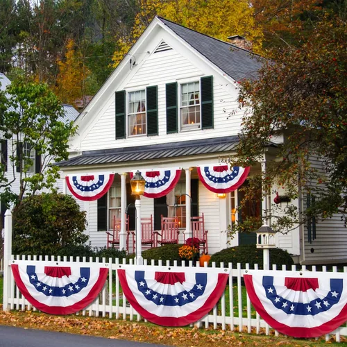 Vista 6 de 3 banderas plisadas americanas de 3 x 6 pies, Día de los Caídos y 4 de Julio, decoración patriótica de interiores y exteriores para porche y jardín