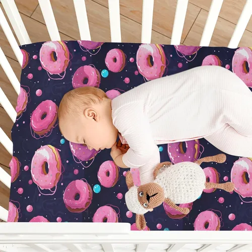 Vista 8 de Fitted Crib Sheets Pink Donuts Planets Space Mini Crib Sheets for Boy & Girl Toddler Mattress Sheets Playard Sheet 21216704