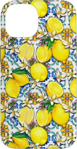 Vista 4 de Citrus Fruit Lemons Blue Tile Gardencore Farmcore Pattern Case for iPhone 17
