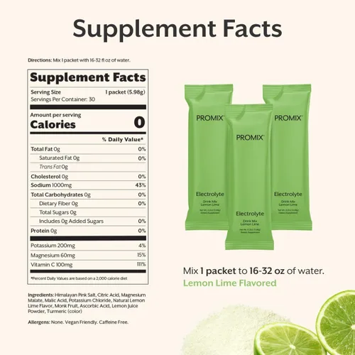 Vista 5 de ProMix Nutrition Paquetes de electrolitos en polvo, sin azúcar, cero calorías, sin stevia, aptos para el ayuno, sal rosa natural del Himalaya, lima