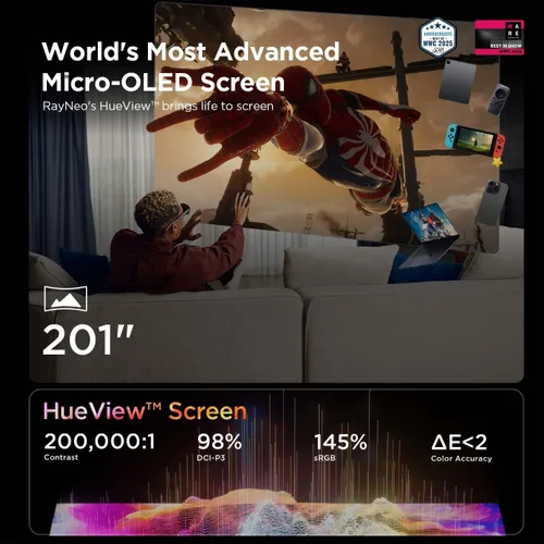 Vista 3 de RayNeo Gafas Air 3s AR/XR – Pantalla HueView FHD de 201" 120Hz