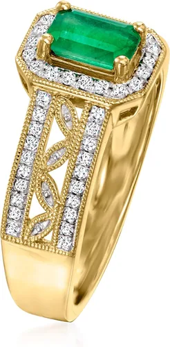 Vista 3 de Ross-Simons 040 Carat Emerald and 22 ct tw Diamond Halo Ring in 14kt Yellow Gold