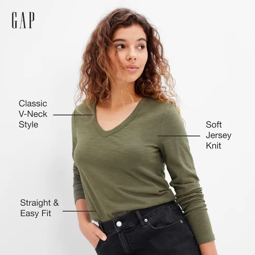 Vista 2 de Gap Camiseta Foreversoft de manga larga con cuello en V para mujer