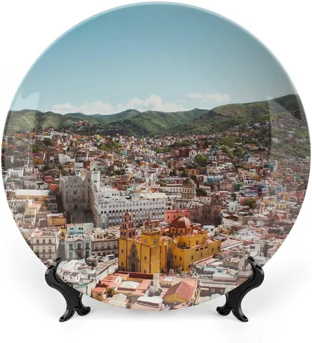 Vista 8 de Placa decorativa para montaje en pared, árbol de Navidad, placa redonda de cerámica con soporte, platos para el hogar, platos de postre, decoración
