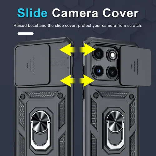 Vista 3 de Janmitta Funda compatible con Moto Edge 2025, cubierta integrada para lente de cámara deslizante + soporte de anillo de dedo, resistente, a prueba