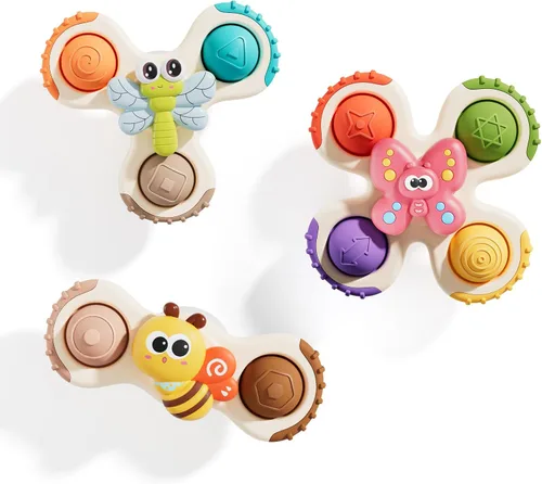 Vista 12 de ALASOU 3 piezas de juguetes sensoriales de viaje en avión con ventosa para niños de 1 año Novedad Spinning Tops 12 18 meses Regalo de cumpleaños