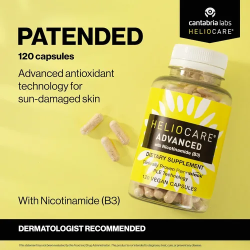 Vista 2 de Heliocare Suplemento Avanzado de Niacina B3: Extracto Fernblock PLE 240mg Por Porción - Apoya la Salud de las Células de la Piel con Vitamina B3