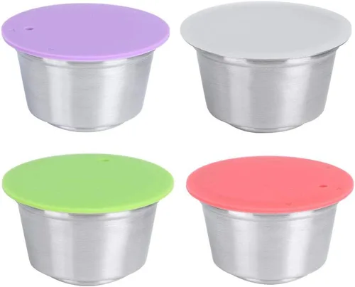 Vista 9 de Taza de cápsula de café recargable reutilizable de acero inoxidable de silicona con cubierta de polvo prensado apto para cafetera 1.4 fl oz (2#)