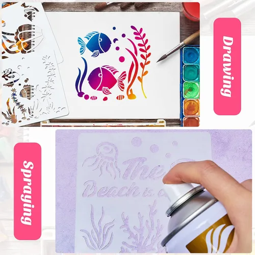 Vista 3 de 30 plantillas de criaturas marinas y oceánicas de 5 x 5 pulgadas para pintar animales marinos, plantillas de patrón de bricolaje, plantillas