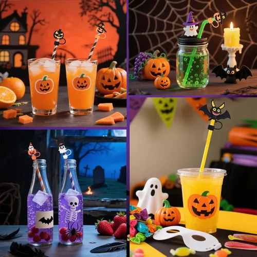 Vista 7 de Haundry 6 piezas cubierta de pajita para tapa de vaso Stanley de 40oz/30oz, tapa de pajita reutilizable linda de fantasma para beber, accesorios