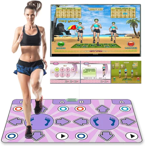 Vista 4 de Fabater Tapete electrónico inalámbrico para juegos de televisión, antideslizante de doble usuario con música y juegos de fitness, tapete interactivo