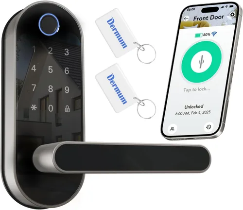 Vista 8 de Cerradura inteligente digital de huellas dactilares sin llave con mango y teclado: cerradura electrónica/eléctrica con código, control