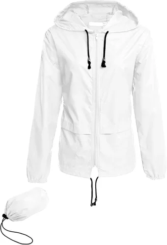 Vista 29 de Avoogue - Chaquetas de lluvia para mujer, diseño ligero, con capucha, para exteriores, impermeables, cortavientos Verde militar