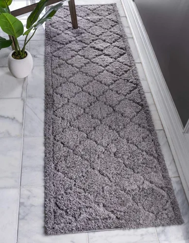 Vista 15 de Unique Loom Trellis Shag Collection - Alfombra de pasillo geométrica, moderna, marroquí, celosía, gris (2 x 7 pies)