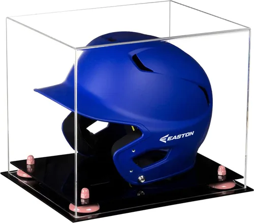 Vista 8 de Better Display Cases Vitrina acrílica para casco de bateo de béisbol con espejo, elevadores rosados, montaje en pared y base de espejo (V22/A012)
