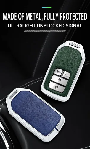 Vista 3 de ontto Funda de cuero para llavero de 360 grados de protección para Honda Civic Accord Pilot CRV HRV CRZ Fit Odyssey JED Crosstour Ridgeline Crider