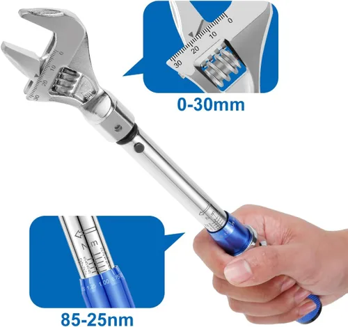 Vista 6 de Llave dinamométrica ajustable digital, 5-25 NM 1.181 in Llave dinamométrica de extremo abierto de acero de 9 × 0.472 in llave dinamométrica