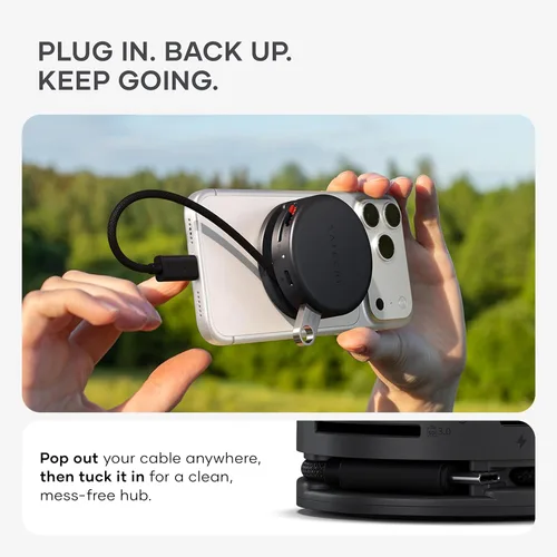 Vista 5 de Satechi OntheGo™ Hub USB-C 7 en 1, adaptador multipuerto magnético compacto, 100 W PD, HDMI 4K/60Hz, Gigabit Ethernet, 2 x USB-A 5 Gbps, lector