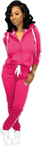 Vista 4 de TOPSRANI - Trajes deportivos de dos piezas para mujer, sudaderas casuales, traje deportivo liso, conjunto de pantalones de sudadera para trotar