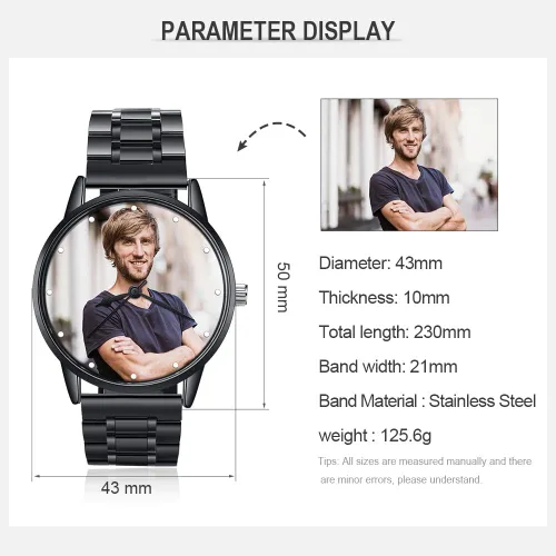 Vista 4 de Gemszoo Reloj de encargo de la foto del reloj personalizado de la foto del reloj del cuarzo de la malla del acero inoxidable para los hombres