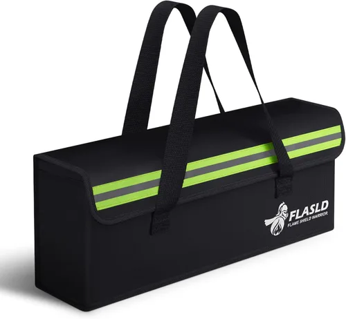 Vista 9 de FLASLD Large Fireproof Lipo Bag for 100Ah Lithium Battery Storage and Charging, 14 x 7.8 x 9.5in Waterproof Box for Documents and Valuables