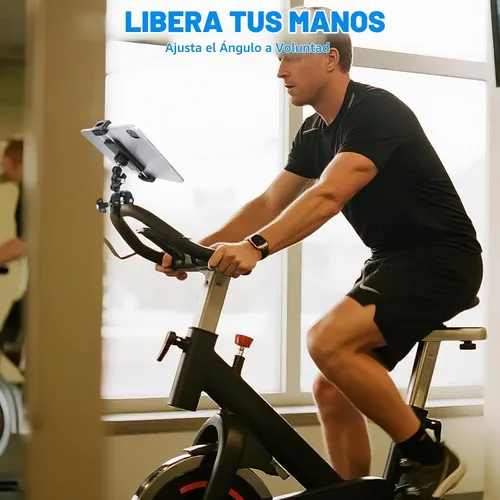 Vista 2 de Soporte para tablet para soporte de micrófono/cinta de correr/bicicleta giratoria/cochecito/carrito de golf/manillar/bicicleta estacionaria, soporte