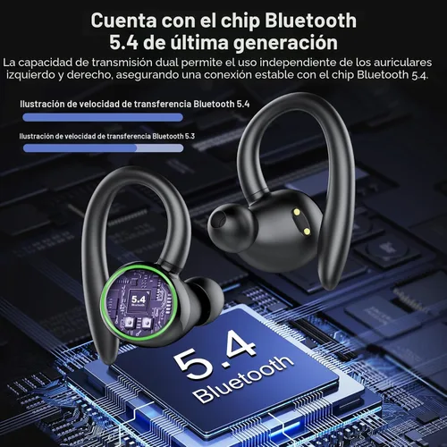 Vista 2 de Auriculares inalámbricos, Bluetooth 5.4 deportivos, auriculares con micrófono ENC con cancelación de ruido, 48 horas, auriculares inalámbricos