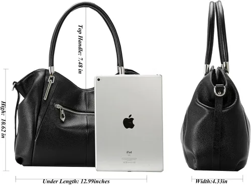 Vista 6 de HESHE Bolsos y bolsos de cuero genuino para mujer, bolso de mano con asa superior, bolso Hobo, bolso de mano, bolso cruzado para mujer