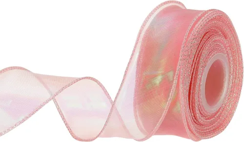 Vista 75 de MECCANIXITY - Cinta de organza con cable de 1 1/2" de ancho, brillante, transparente, con brillo irisado en tonos pastel, cinta de gasa para Beige
