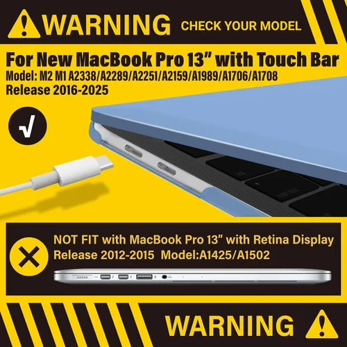 Vista 3 de IBENZER - Carcasa rígida de tacto suave para MacBook Pro de 13 pulgadas con Touch Bar y Touch ID, con funda de teclado y adaptador Type C