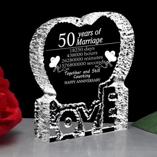Vista 3 de ZHSHWAT Regalos de cristal para aniversario de boda, 50 aniversario de boda, San Valentín, regalos de la madre para mujeres, hombres, mamá, papá