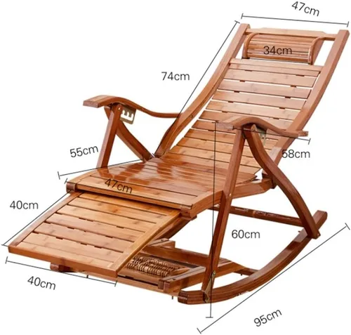Vista 2 de Sillas reclinables de jardín, tumbonas ajustables con cojín mecedor, silla plegable de bambú para patio o playa, balcón, parque o campamento