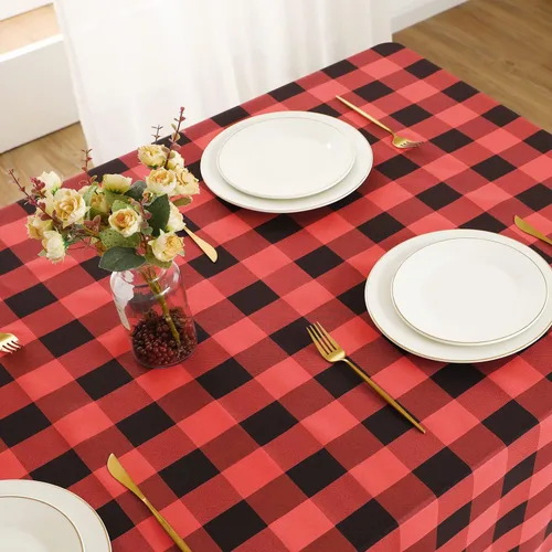 Vista 3 de Softalker - Mantel rectangular a cuadros, impermeable para exteriores, 54 x 120 pulgadas, mantel de búfalo a cuadros, resistente a las manchas