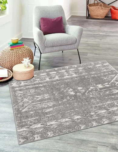 Vista 72 de Unique Loom Lennon Collection - Alfombra de área Zal (2 pies x 3 pies 1 pulgada, rectangular, gris y marfil)
