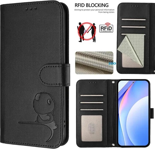 Vista 5 de Funda de cuero compatible con Moto E22i 4G, bonita funda de piel de panda con soporte para tarjetas, correa de muñeca, a prueba de golpes, para Moto