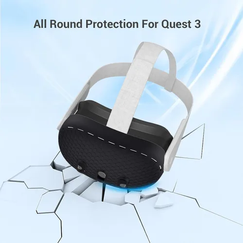 Vista 7 de Upgraded VR Protective Cover Compatible with OculusMeta Quest 3,Silicone Front Headset Protector Cover with Lens Cover (Black Front Cover+Lens Cover)