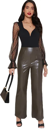 Vista 5 de Romwe Blusas elegantes de manga larga con volantes y cuello en V profundo para mujer