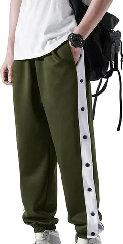Vista 3 de Pantalones deportivos de baloncesto para hombre, pantalones de baloncesto con abertura alta, botones a presión, pantalones sueltos para correr