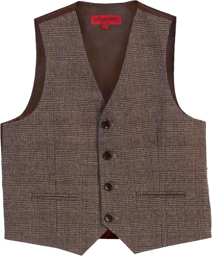 Vista 12 de Gioberti Chaleco de traje formal a cuadros Tweed para niño 63 - Gráfico Marrón