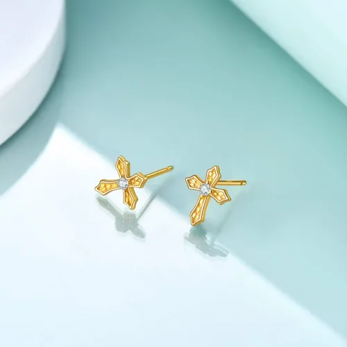 Vista 2 de Rnivida Aretes de plata de ley 925 con cruz para mujer