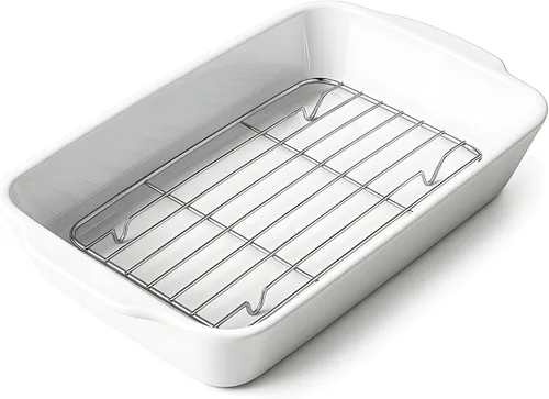 Vista 12 de HOMBENE - Cacerola blanca de 1.2 cuartos de galón, bandeja para lasaña para horno, utensilios para hornear, pequeña fuente de cerámica para hornear