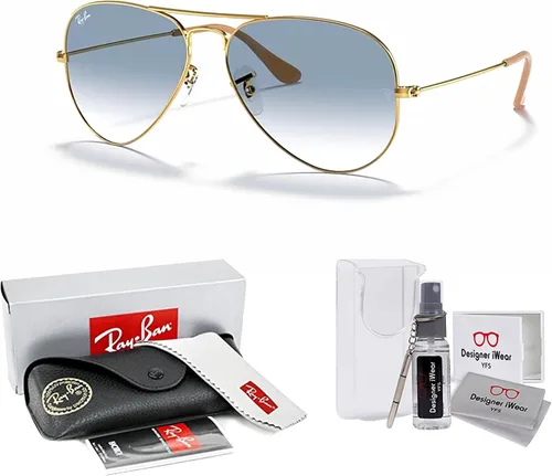 Vista 43 de Ray-Ban RB3025 - Lentes de sol de aviador de metal para hombre y mujer + paquete con kit de cuidado de gafas iWear de diseñador