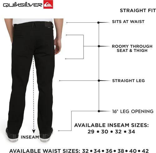 Vista 5 de Quiksilver - Jeans de mezclilla elásticos para hombre con 5 bolsillos y ajuste recto Negro azabache