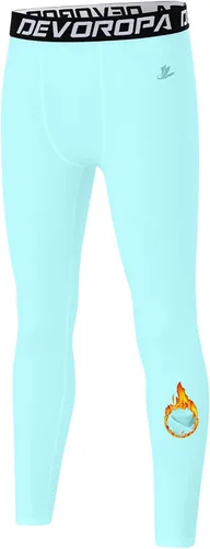 Vista 30 de DEVOROPA - Leggings de compresión para niños, mallas deportivas con forro polar, capa base térmica Verde militar (forro polar)