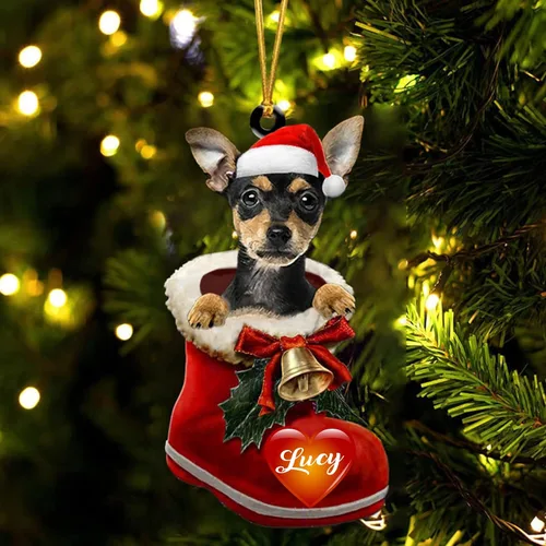 Vista 23 de Adorno de Navidad de perro afgano en bota de Papá Noel, adorno de nombre de perro personalizado, regalo para amante de los perros, decoración