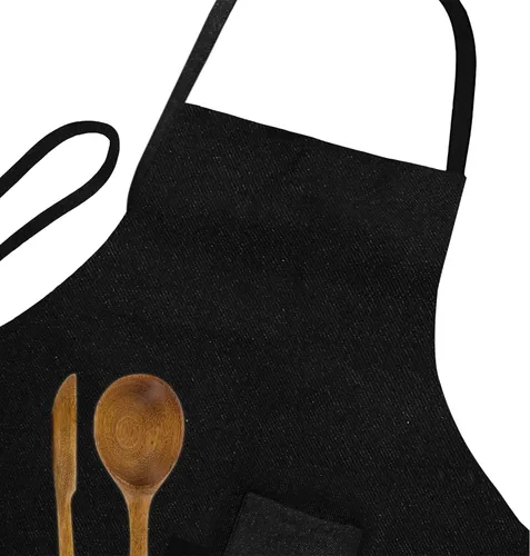 Vista 7 de Apron Waterdrop Resistant with Pockets Cooking Kitchen Aprons for Women Men Chef, Black