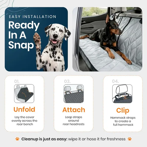 Vista 4 de 4Knines Funda de asiento trasero para perro para asientos plegables Diseño dividido resistente que se adapta a asientos plegables 60/40 y 50/50. Sin
