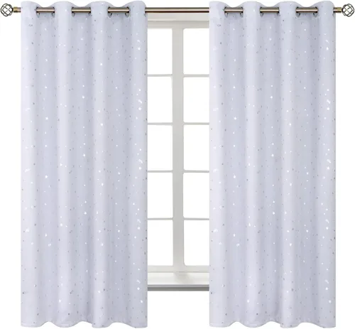 Vista 34 de BGment Cortinas opacas para dormitorio infantil, con aislamiento térmico, con ojales, estampado de estrellas plateadas, cortinas para oscurecer