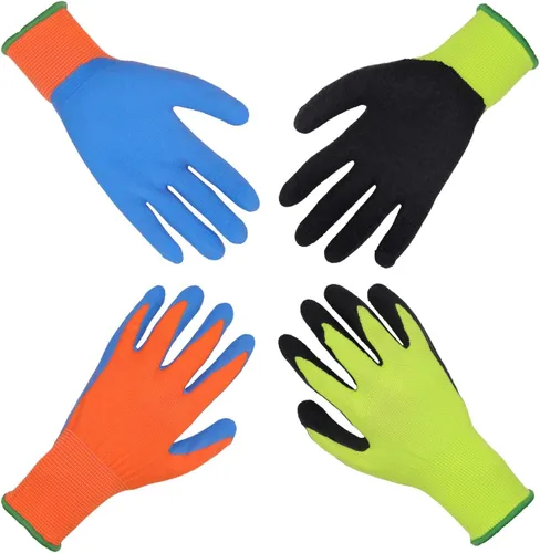 Vista 15 de HANDLANDY 3 pares de guantes de jardinería para niños sin látex, guantes de jardín para niños y niñas con revestimiento de nitrilo para niñas y Verde